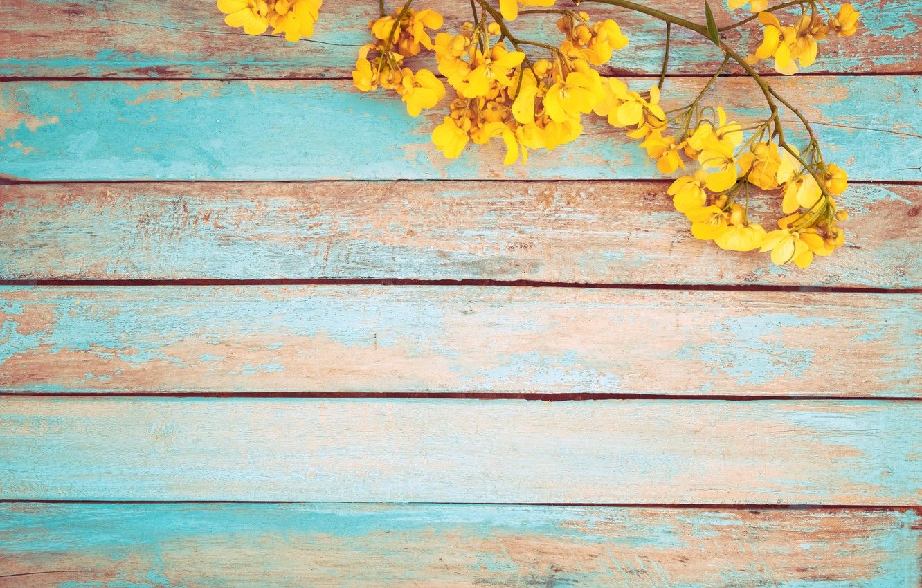 Wallpaper vintage, flowers, spring, flowers, yellow, wood, yellow
