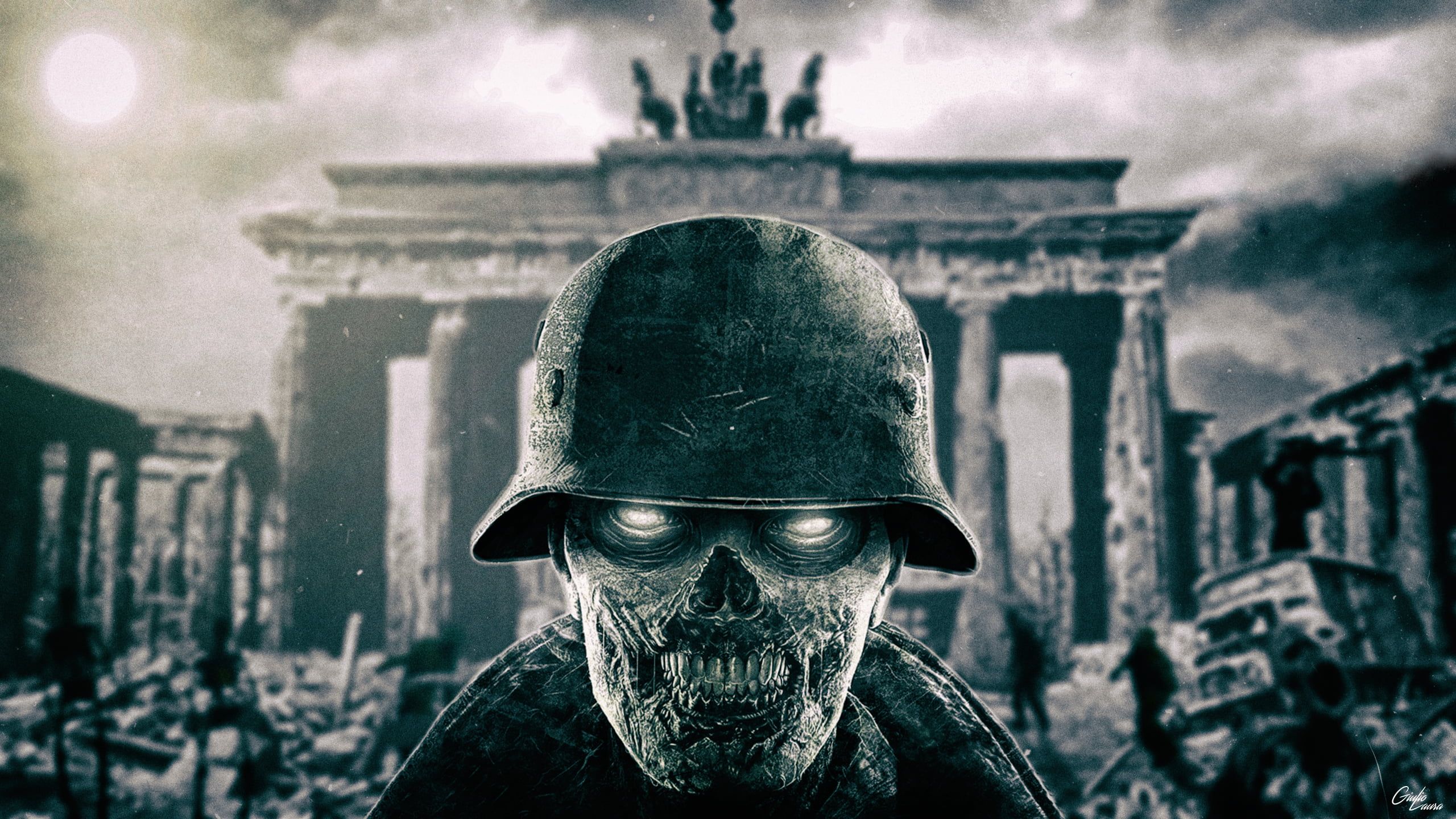 Skull digital wallpaper, zombie army trilogy, World War II, Berlin