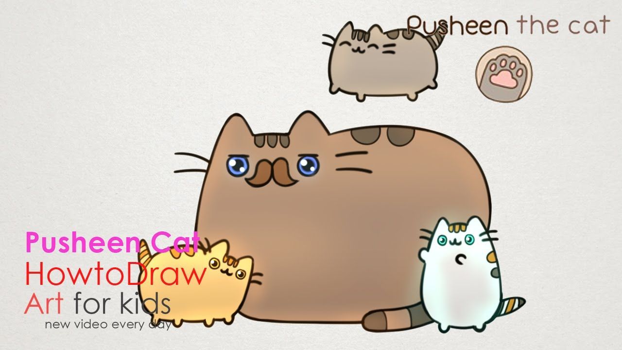 How to Draw Pusheen Cat Father's Day step by step drawing for kids.