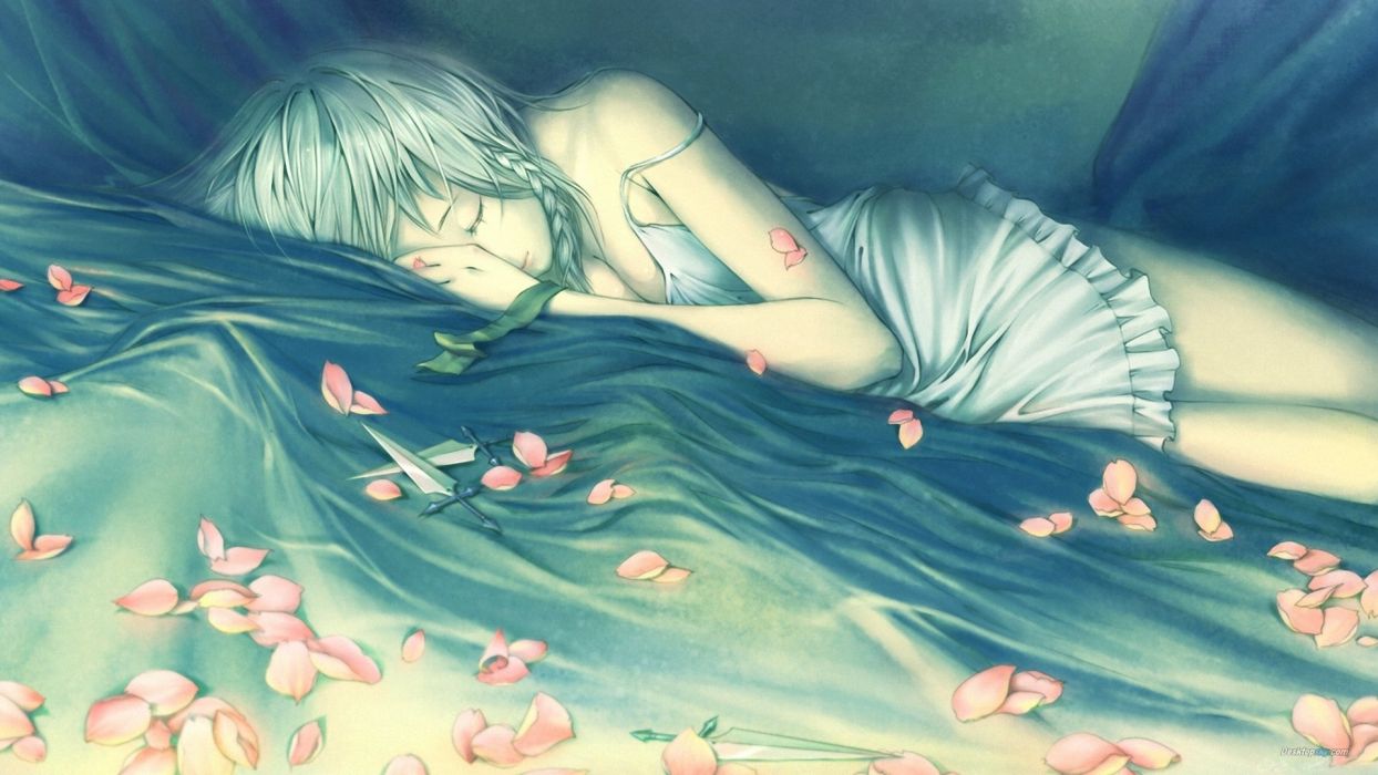 Anime sleep girl rose petals wallpaperx1080