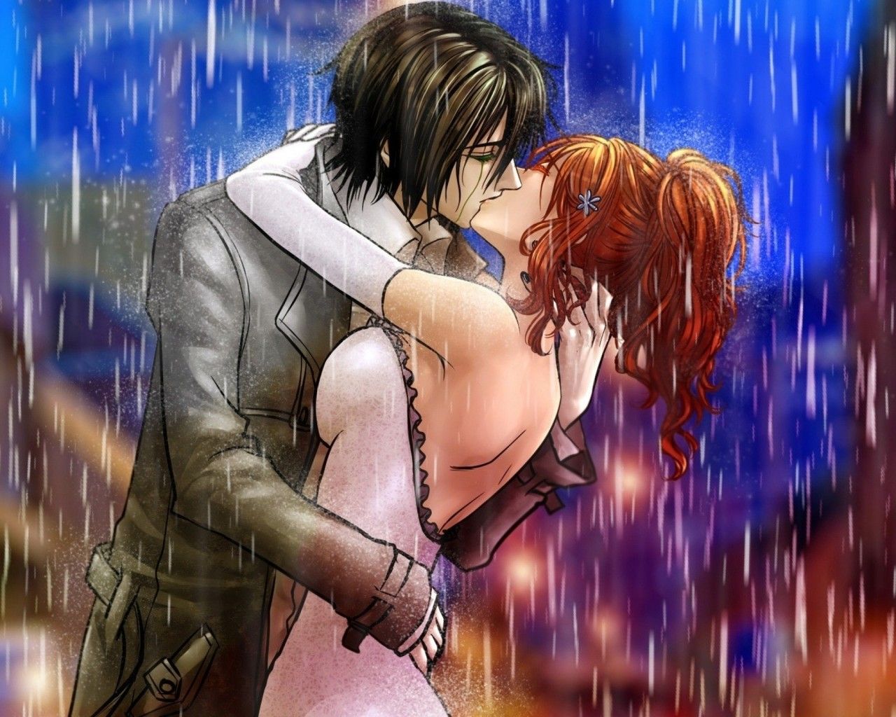 Love Rain Bleach Kissing Inoue Orihime Drawings Anime Wallpaper