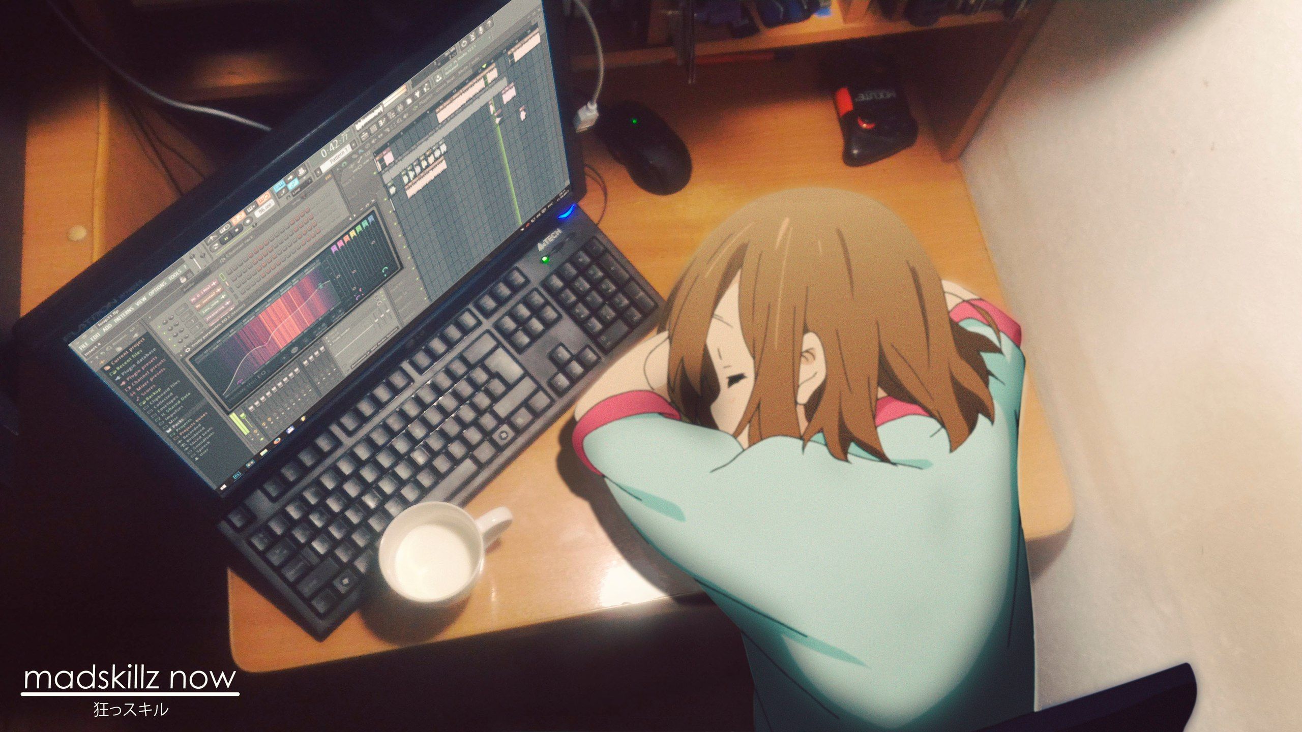 #anime girls, #dark hair, #sleeping, #studying, wallpaper