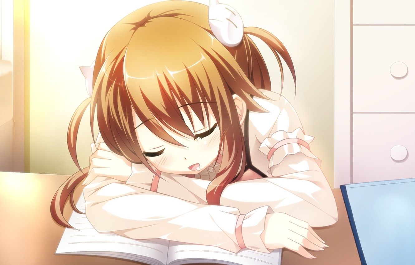 Wallpaper sleep, anime, book, lessons, art girl image for desktop