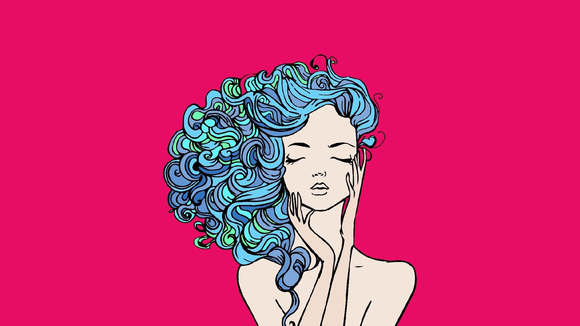 Women Artistic Girl Drawing Face Blue Hair HD Wallpaper Background