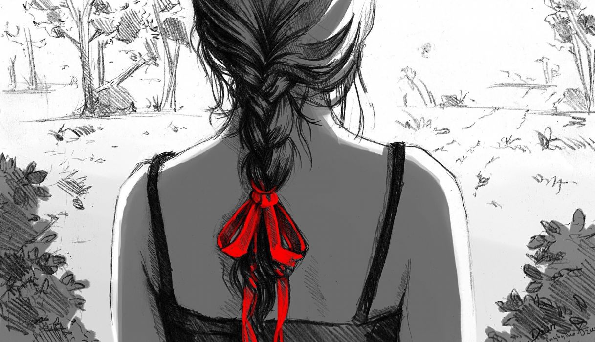 Women artwork plaits drawings braids selective coloring wallpaper