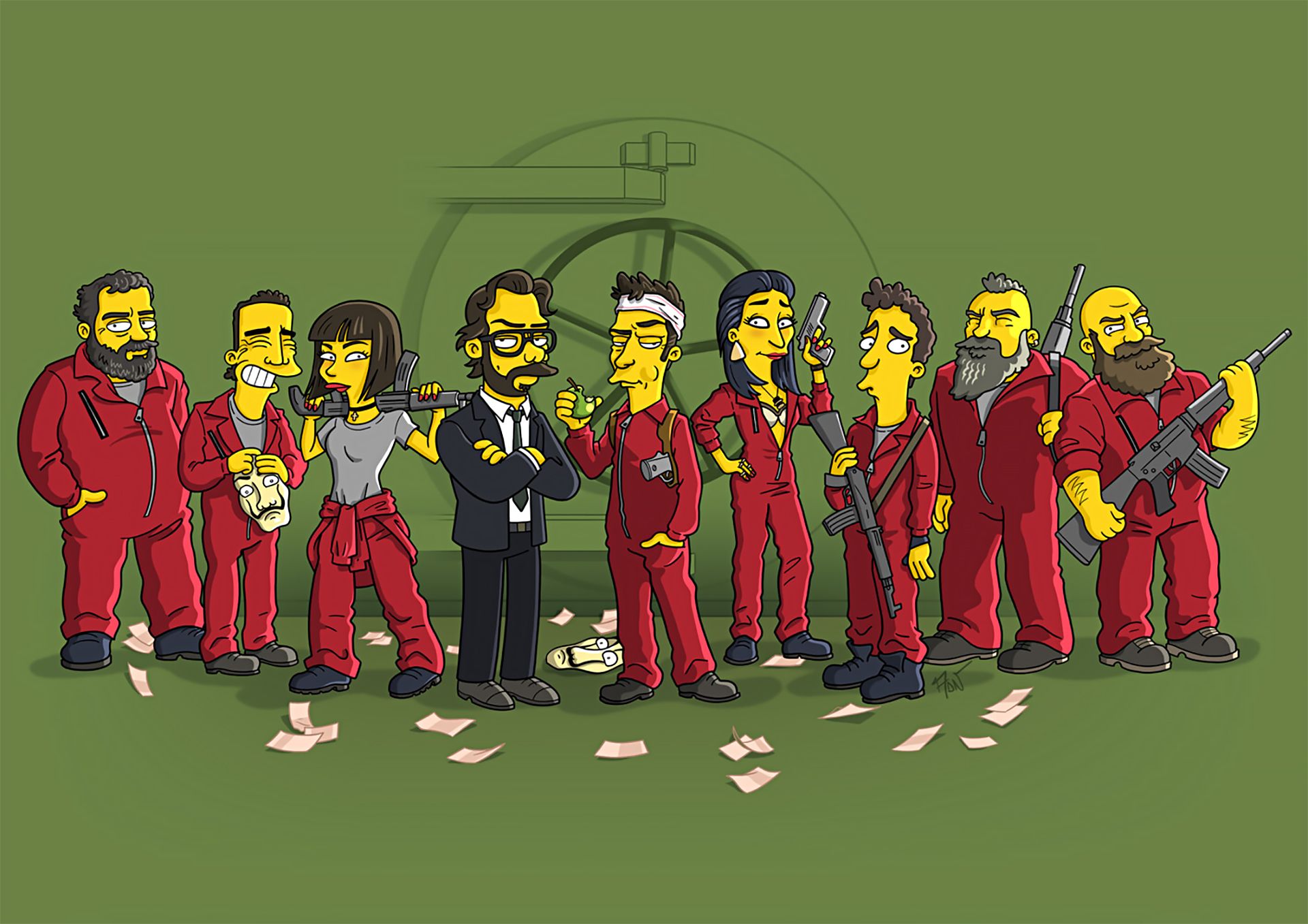 Money Heist Simpson style Simpsonized Wallpaper Full HD