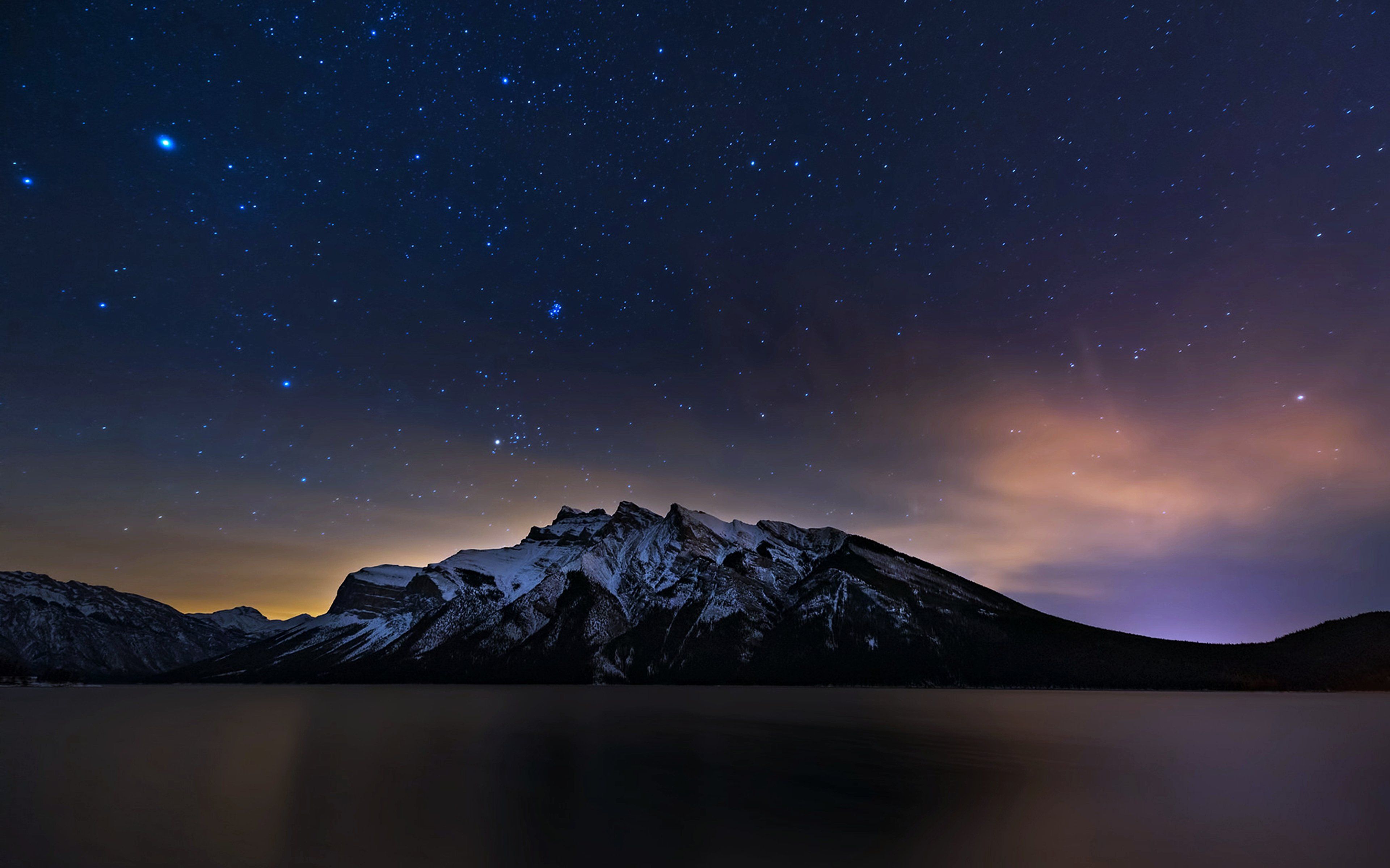 Banff alberta canada lakes mountains night stars landscapes clouds
