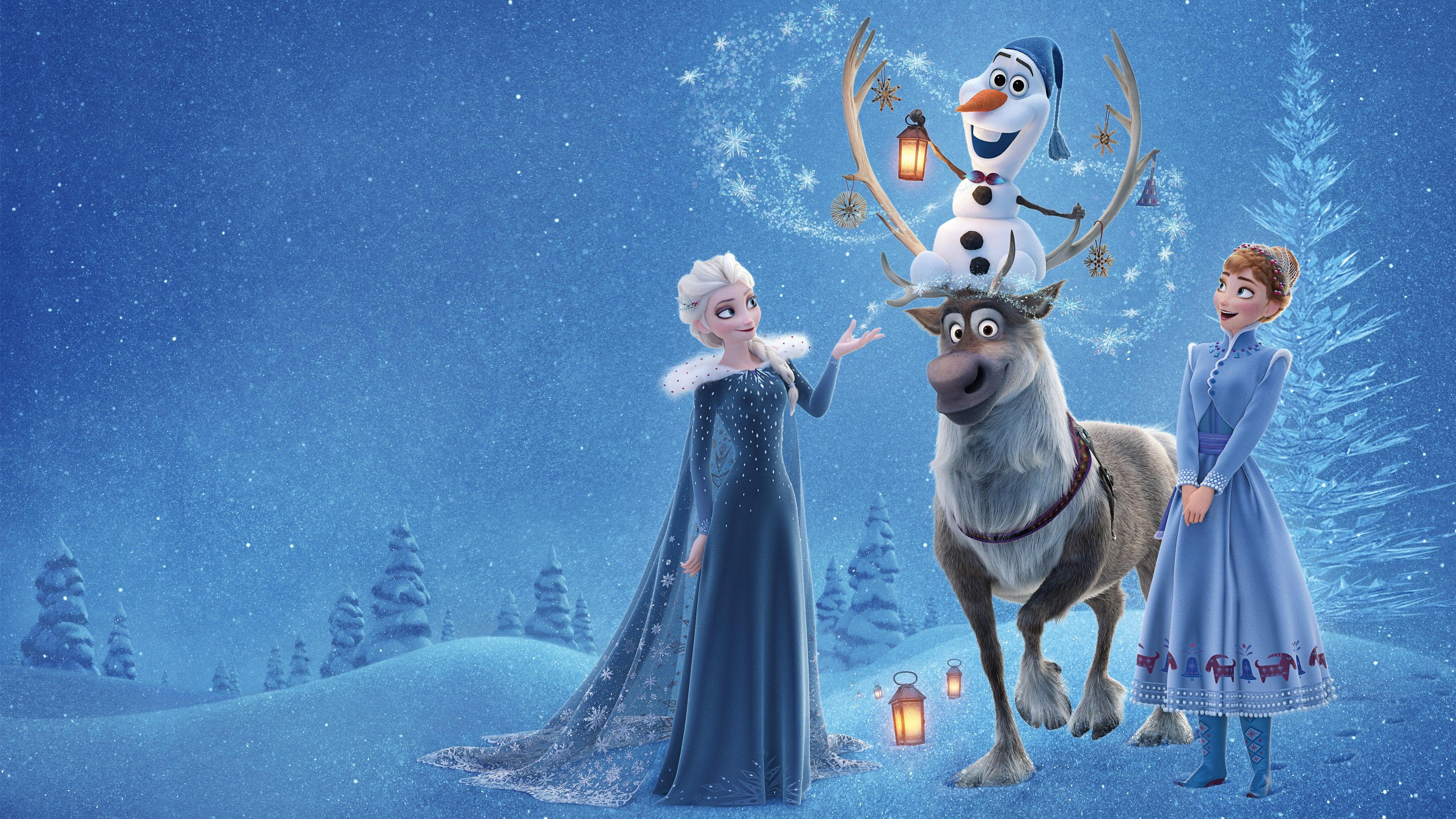 Wallpaper Olaf's Frozen Adventure, Elsa, Anna, winter, deer, snow