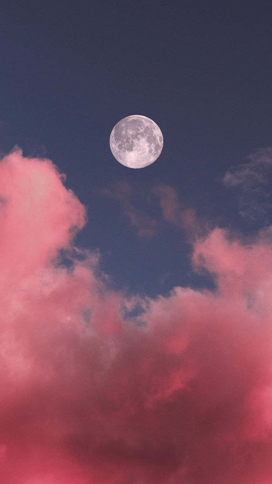 Download wallpaper 938x1668 moon, clouds, pink, sky, full moon