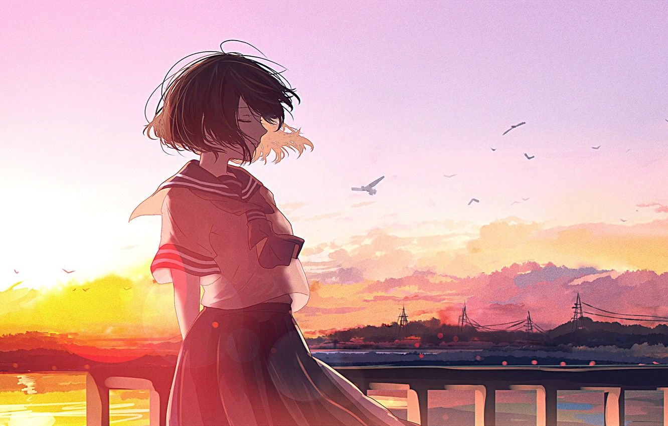 Wallpaper sunset, anime, art, mfua. RU image for desktop, section