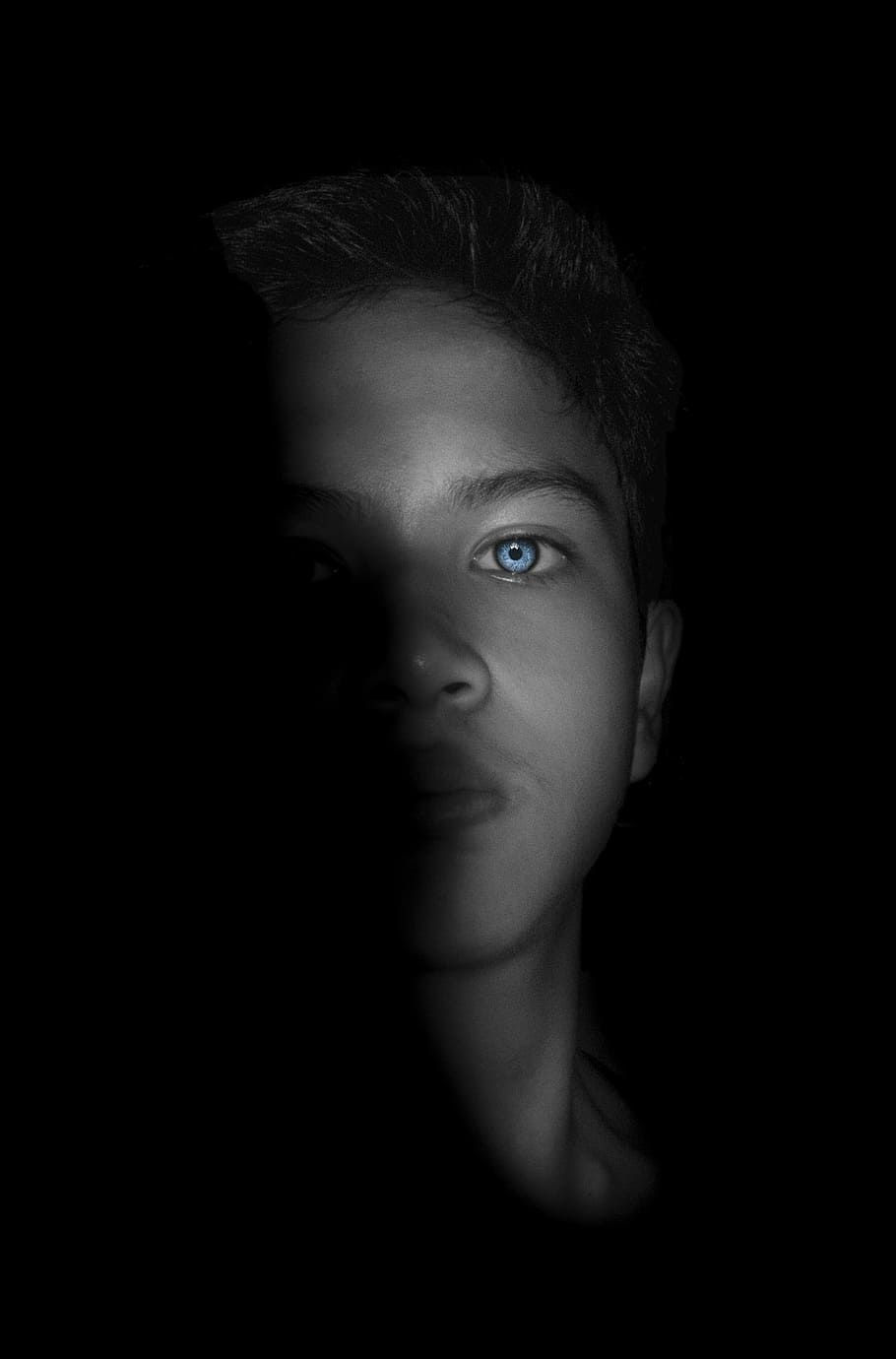 HD Wallpaper: Blue Eyed Man In The Dark, Low Key, Low Key