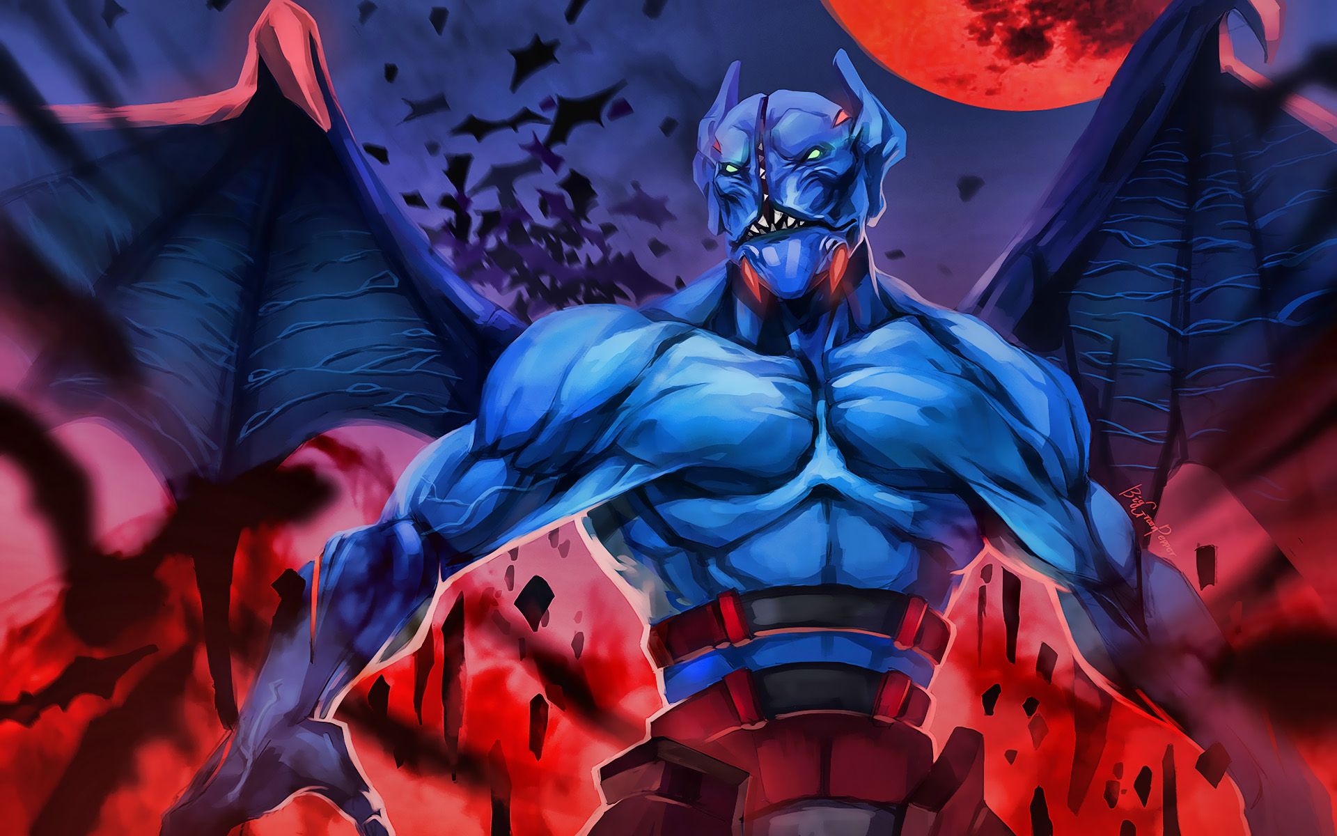 Download wallpaper Night Stalker, darkness, monster with wings