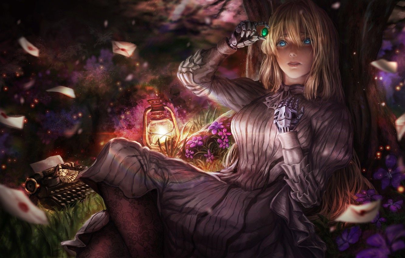 Wallpaper girl, anime, art, brooch, Violet Evergarden image