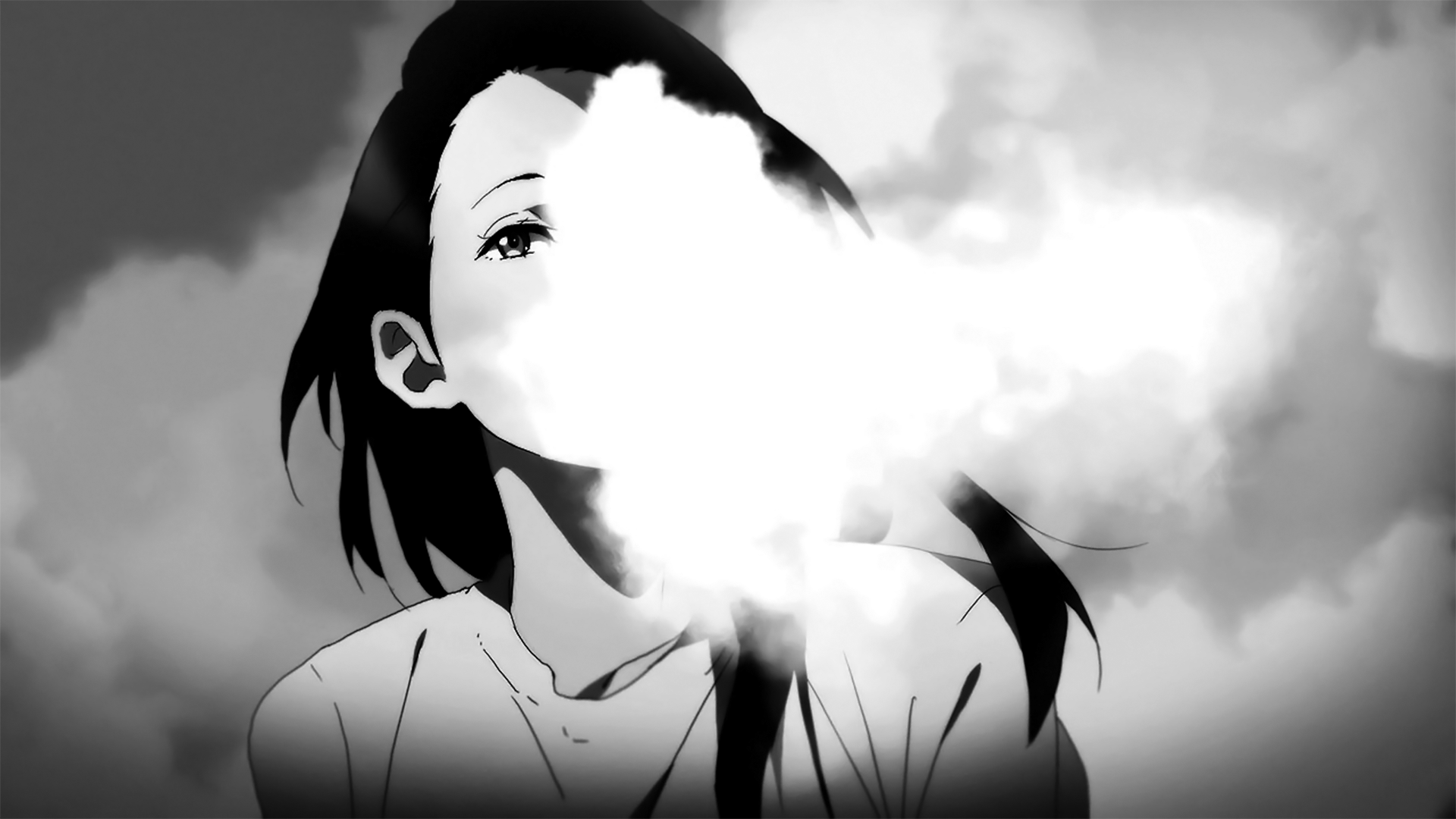 #clouds, #smoke, #eyes, #monochrome, #anime girls