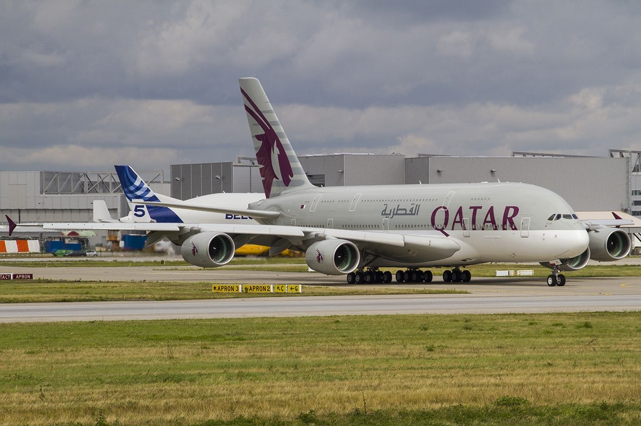 Qatar Airways A380 800 Alongside A300 Beluga Aircraft Wallpaper