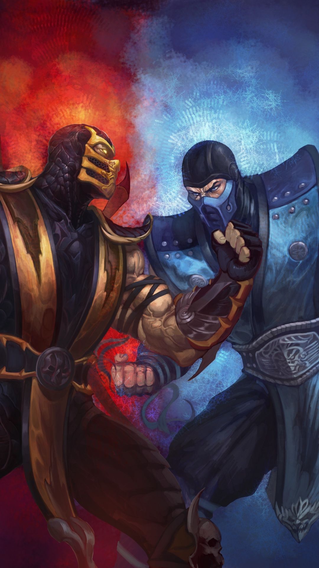 Wallpaper Mortal Kombat, Scorpion, Sub Zero, Punch, Ice
