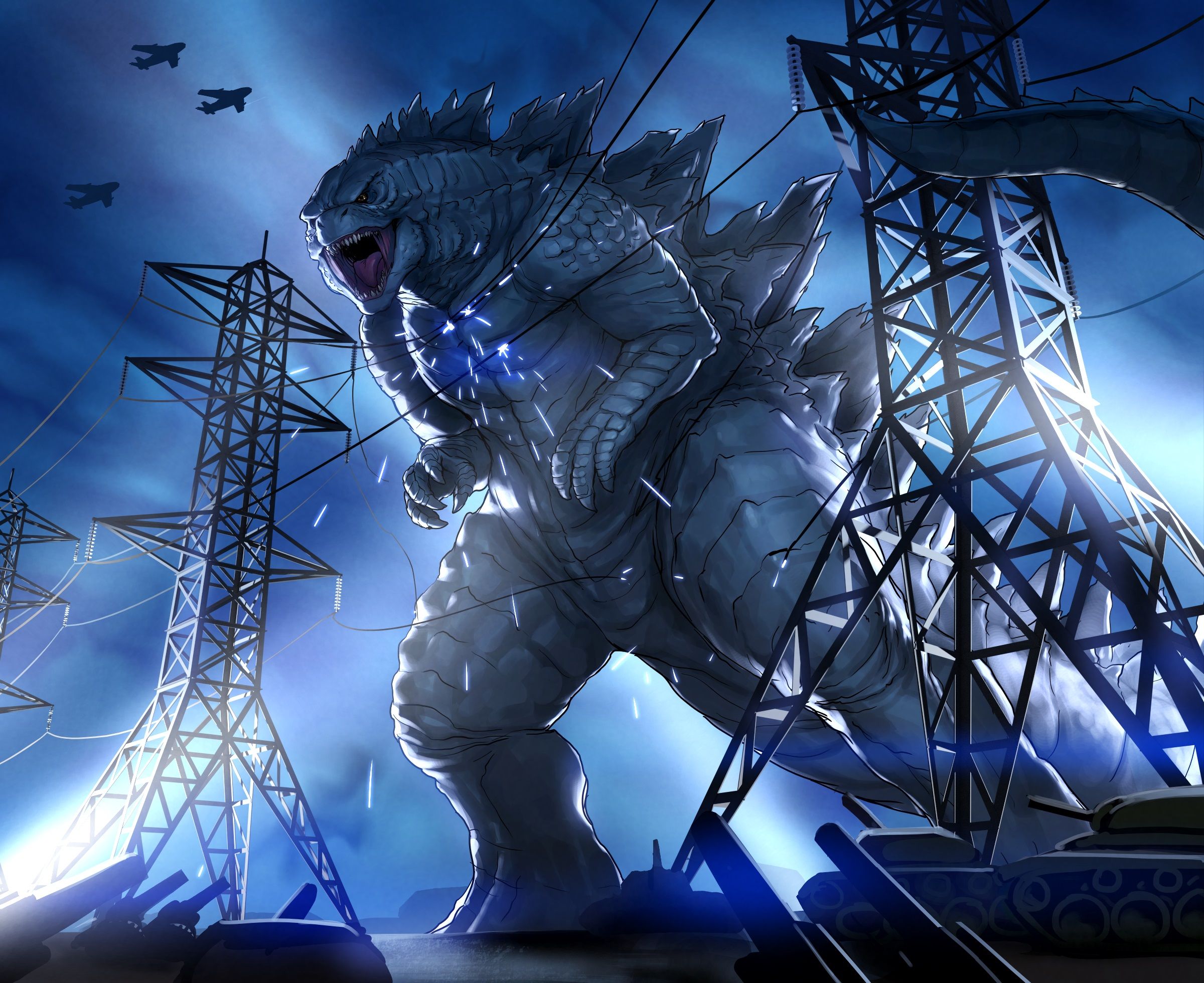 Picture Monsters Power line Godzilla Fantasy 2400x1960
