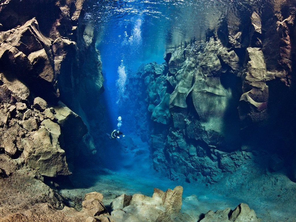 A Diver Swimming Between Two Tectonic Plates Iceland X Post
