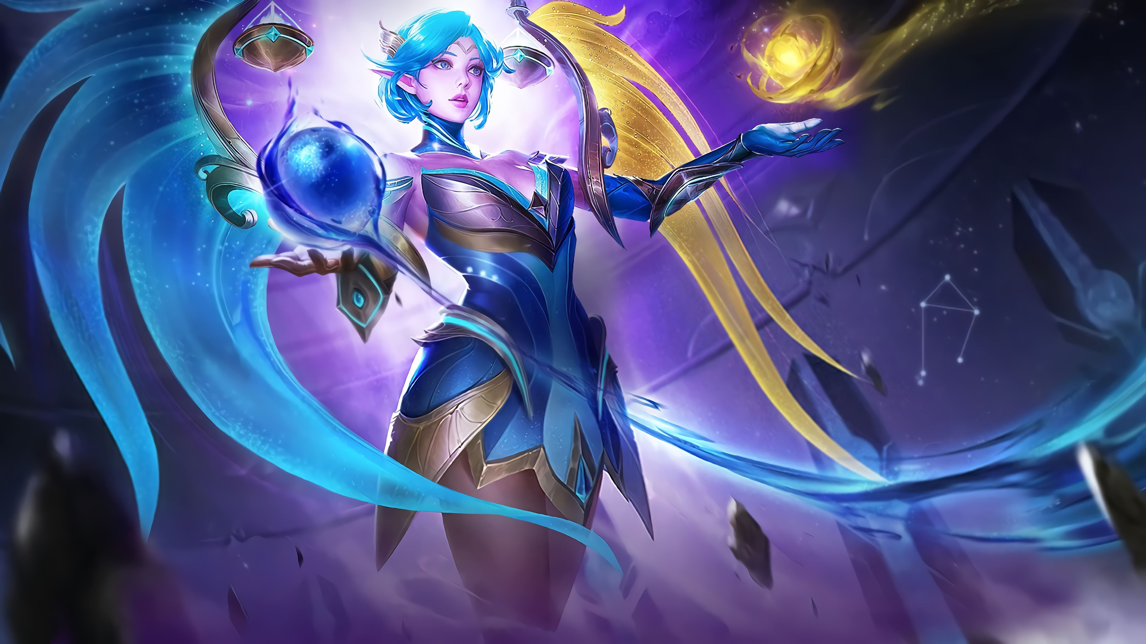 Mobile game, girl warrior, blue hair, art wallpaper