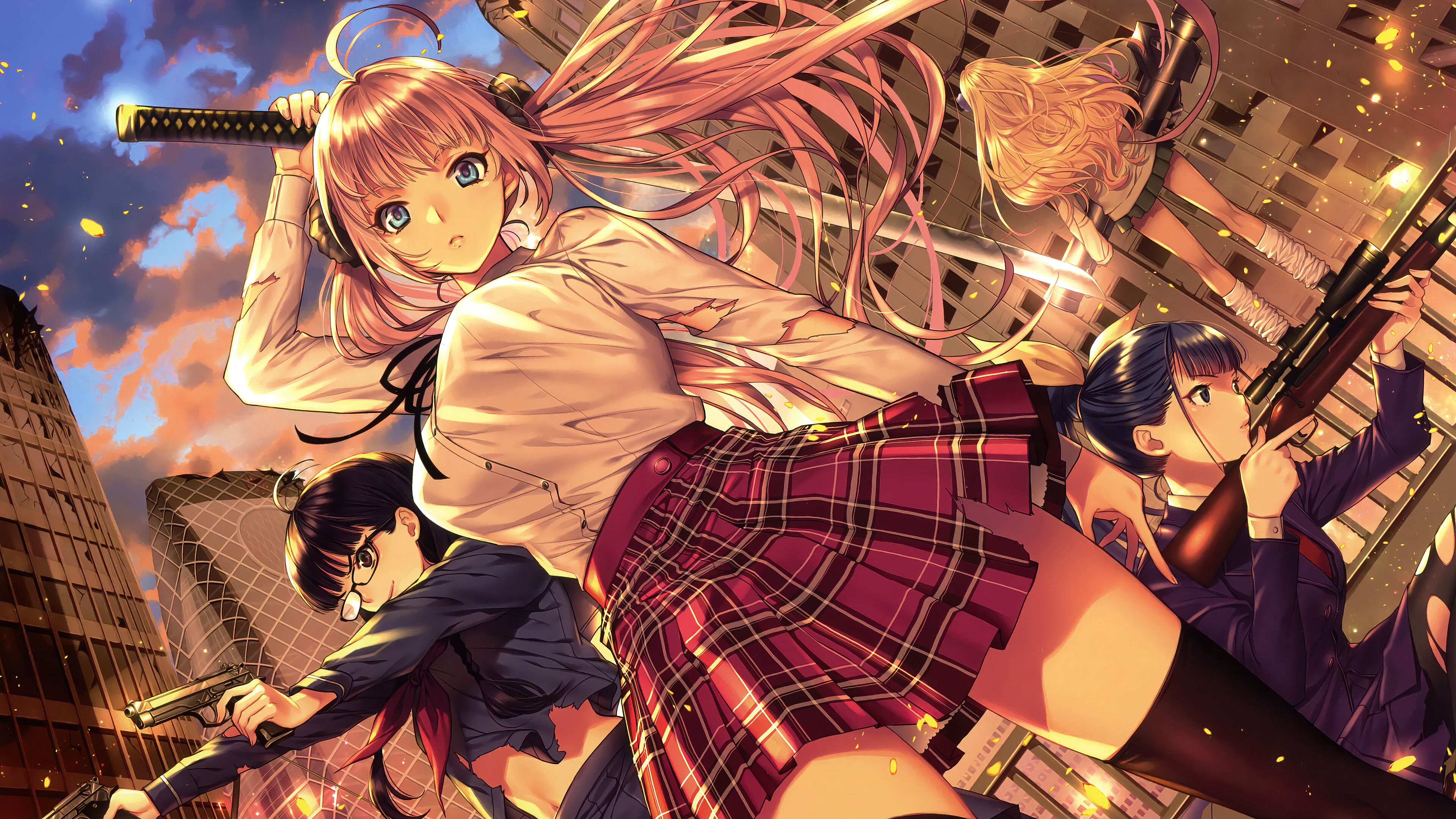 Anime, Girl, Katana, Students, School, 4K wallpaper HD Wallpaper