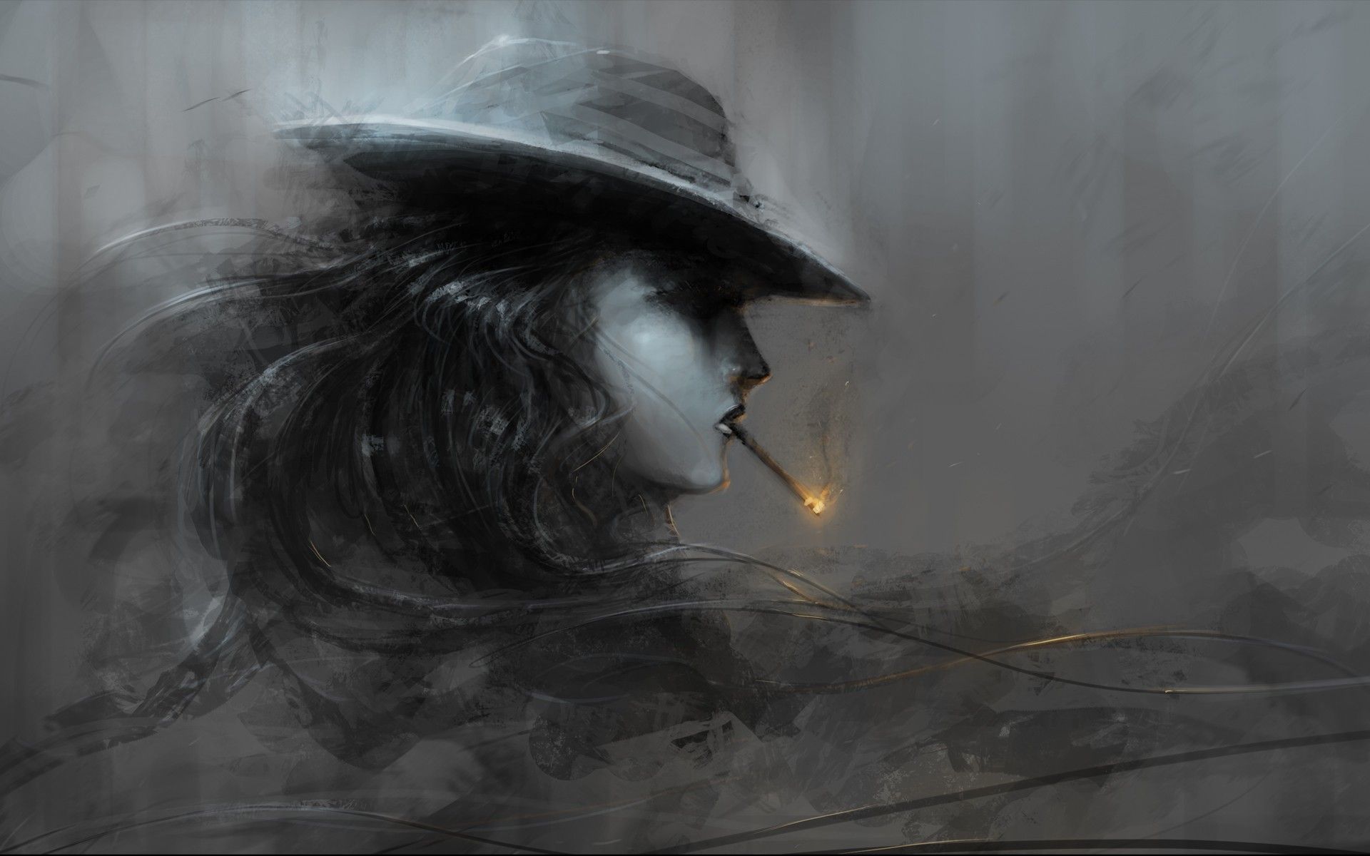 Free download Art Black Hair Women In Hat Smoking Cigarettes 46456