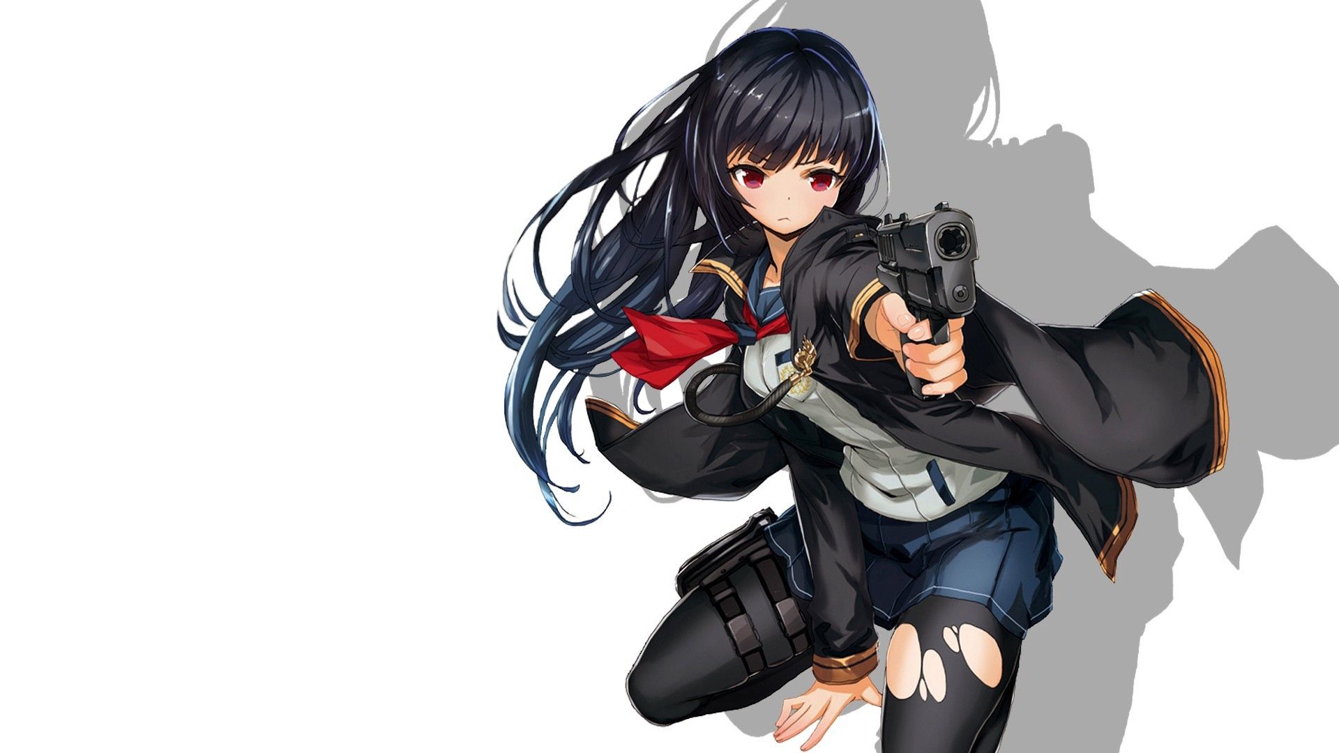 Black Hair Anime Girl With Gun Wallpaper