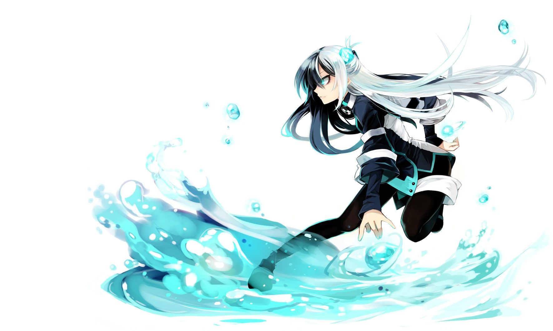 water, blue eyes, long hair, anime, manga, white hair, aqua eyes