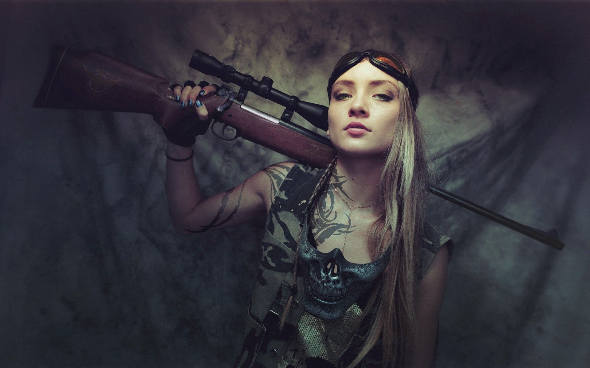Women Army Gear Blonde Rifles Wallpaper and Free Stock