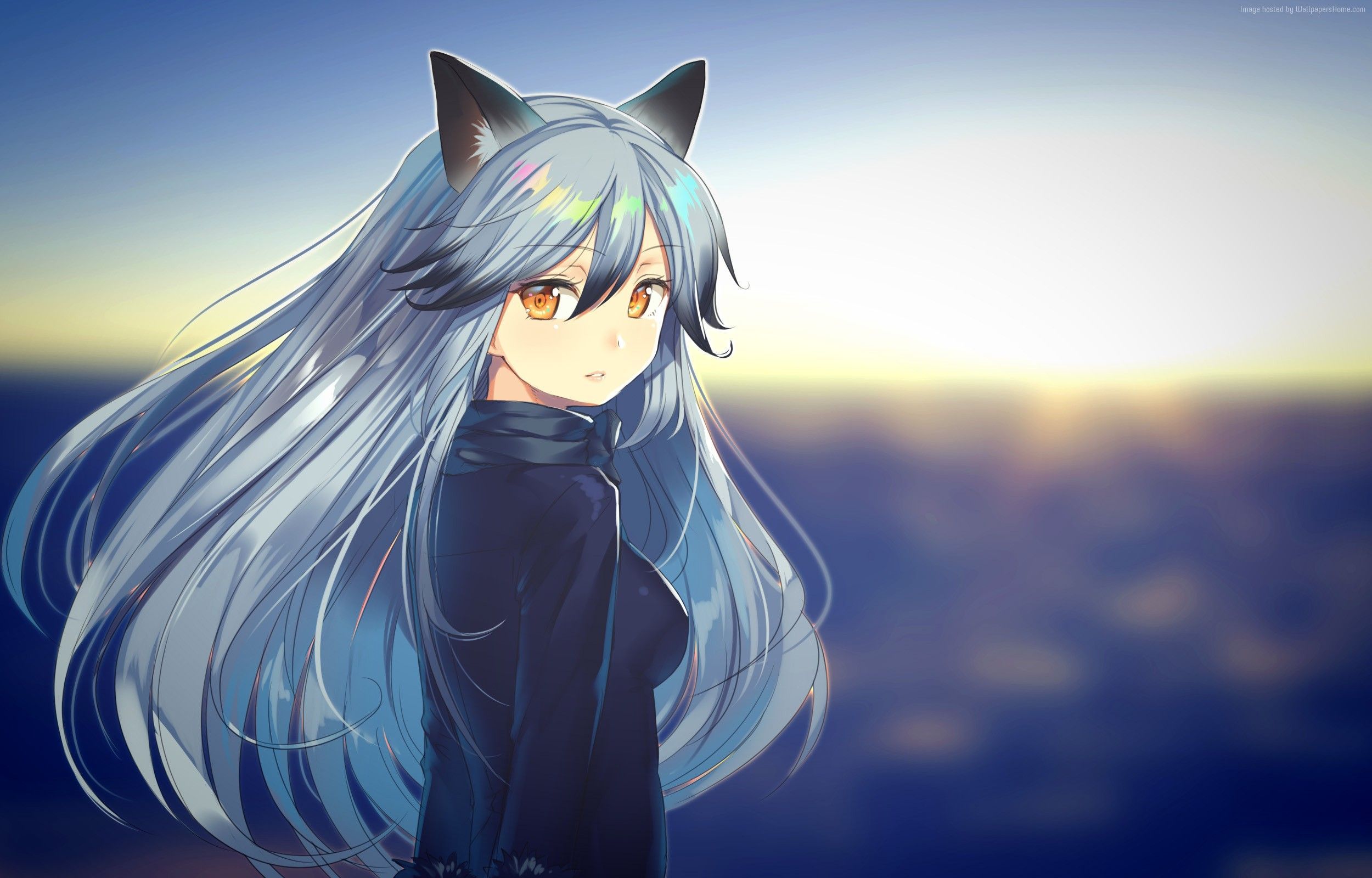 Cute kawai anime girl wallpaper with blue hair