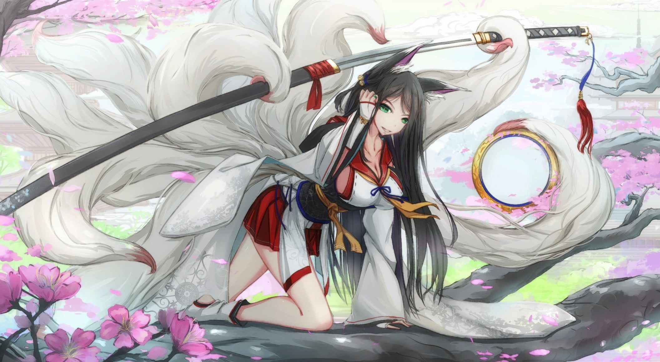 original characters fox girl kitsunemimi #katana #sword cherry