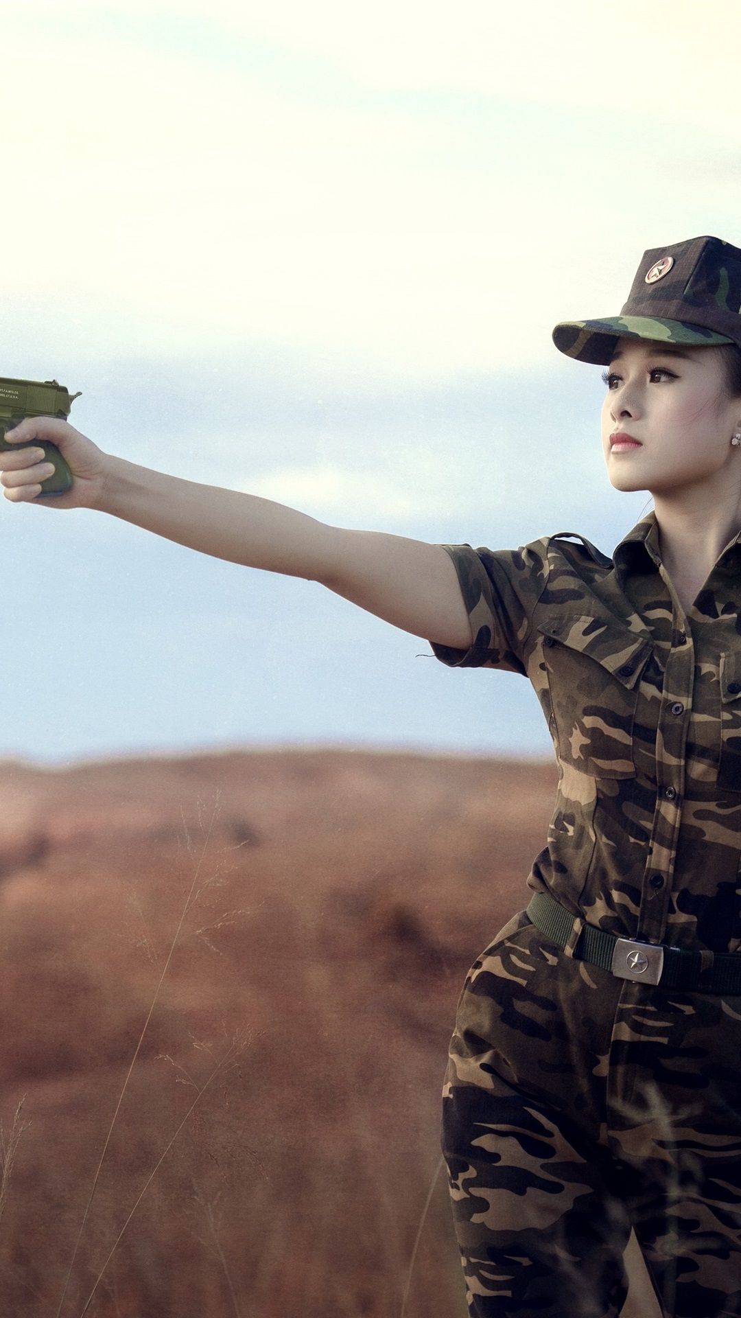 iPhone Wallpaper Female Soldier, Asian Girl, Use Gun