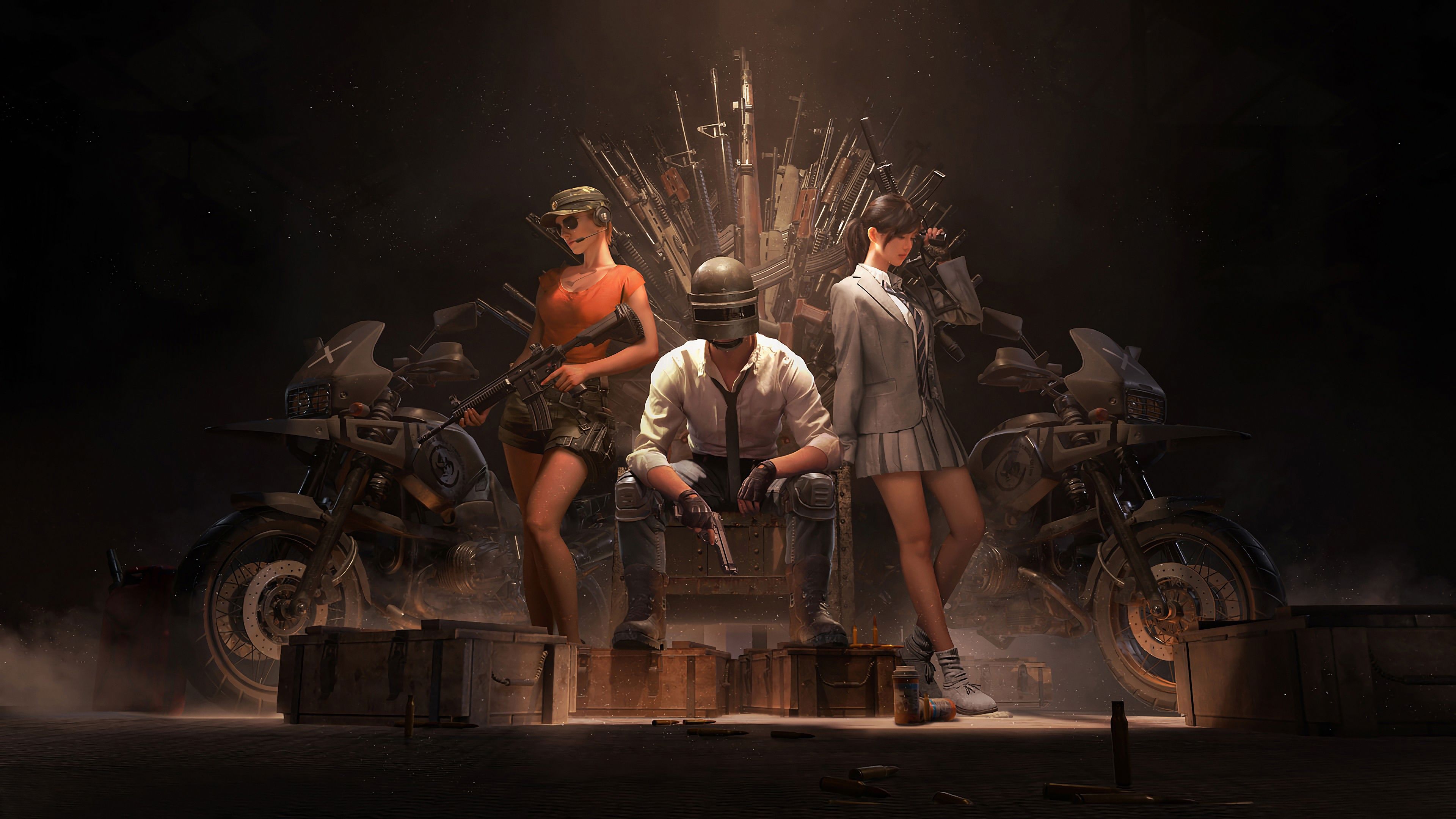 Pubg Helmet Guy With Girls And Guns 4k, HD Games, 4k Wallpaper