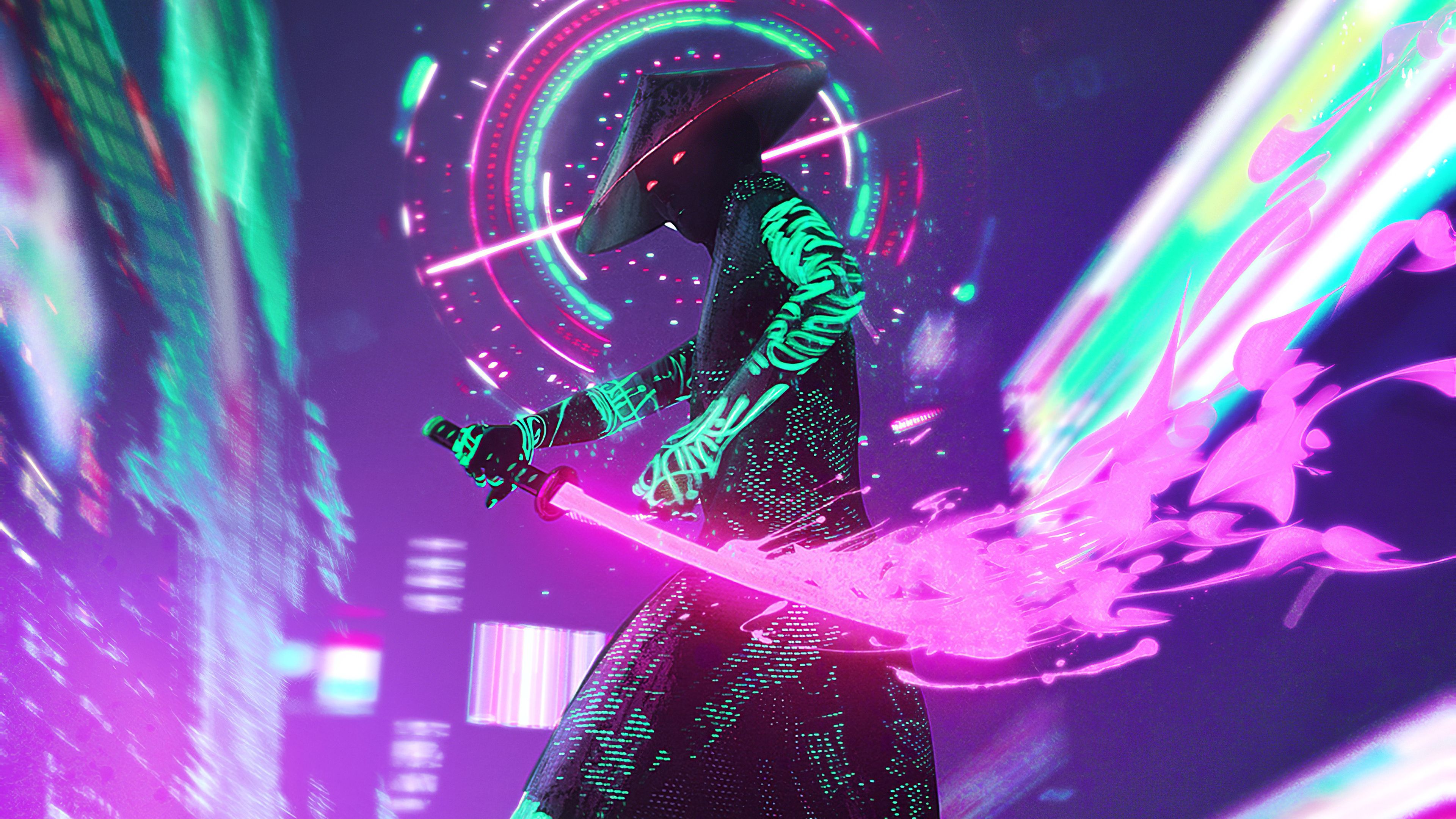 Cyberpunk Neon With Sword 4k, HD Artist, 4k Wallpaper, Image