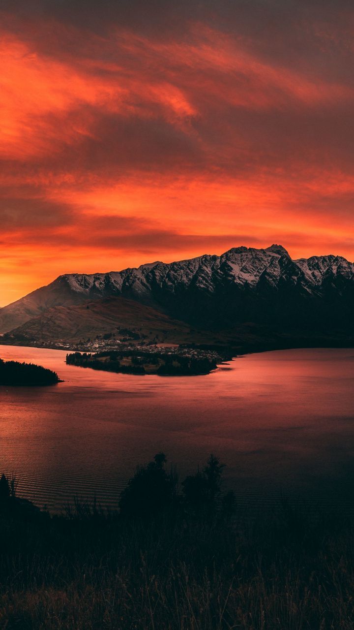 Sunset, mountains, lake, Queenstown, New Zealand, 720x1280