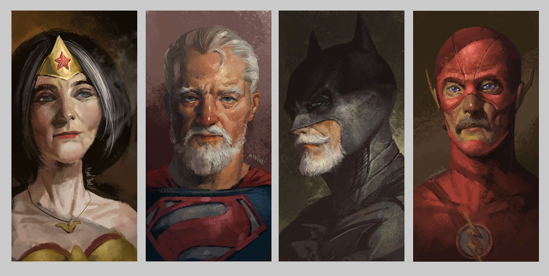 artwork, Superhero, Batman, Superman, Wonder Woman, The Flash