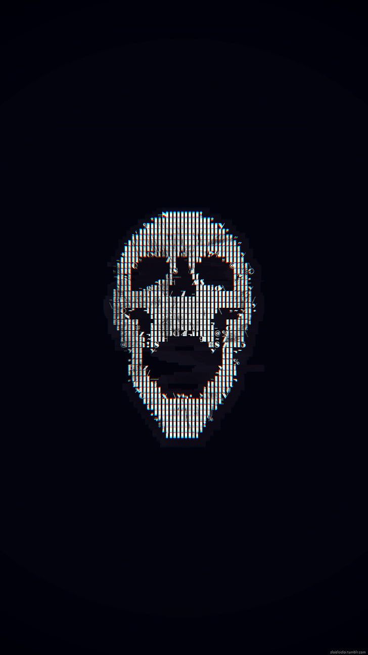 HD wallpaper: white skull logo, glitch art, abstract, ASCII art