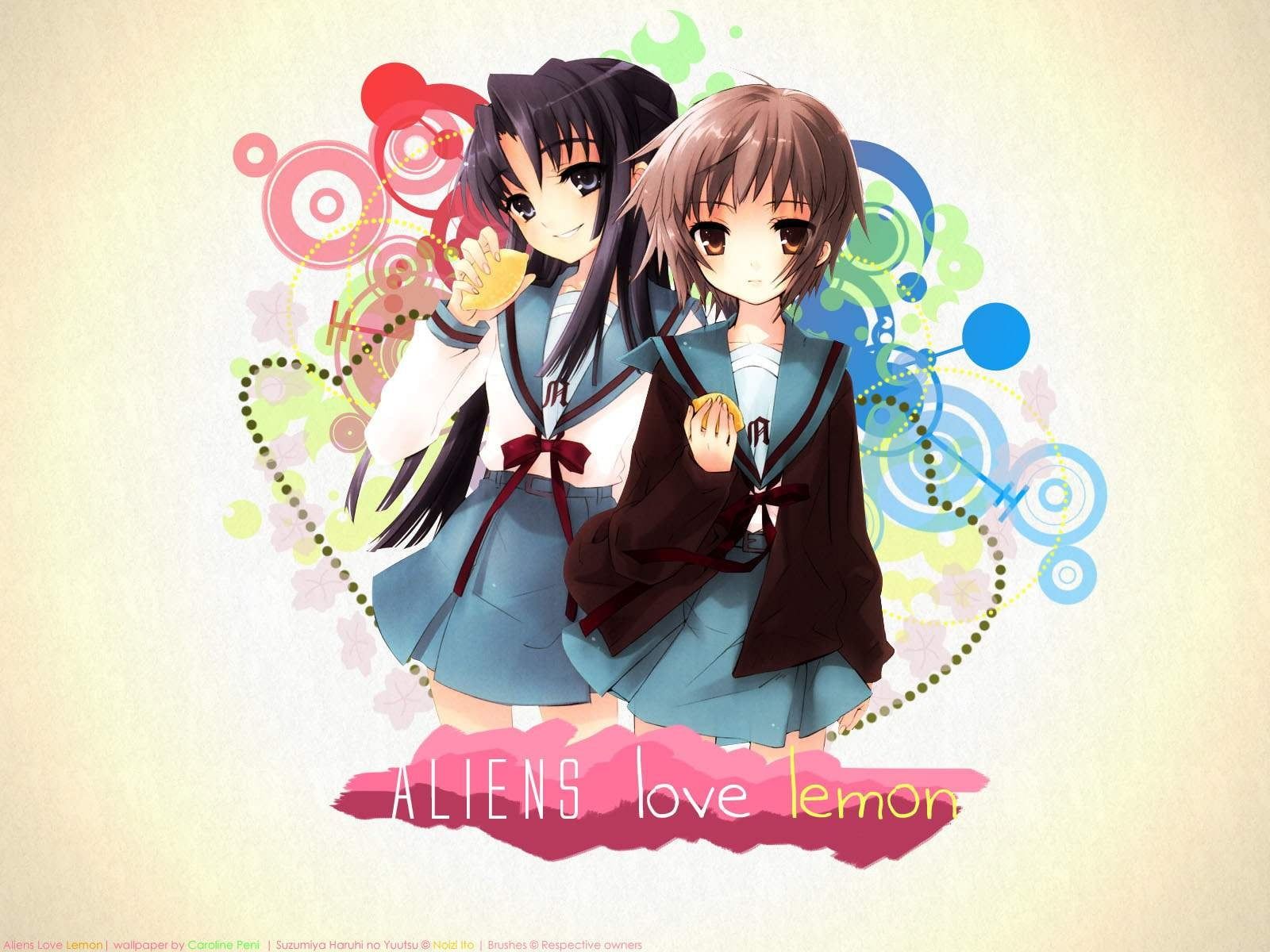 Two girls with brown and black hairs anime illustration HD