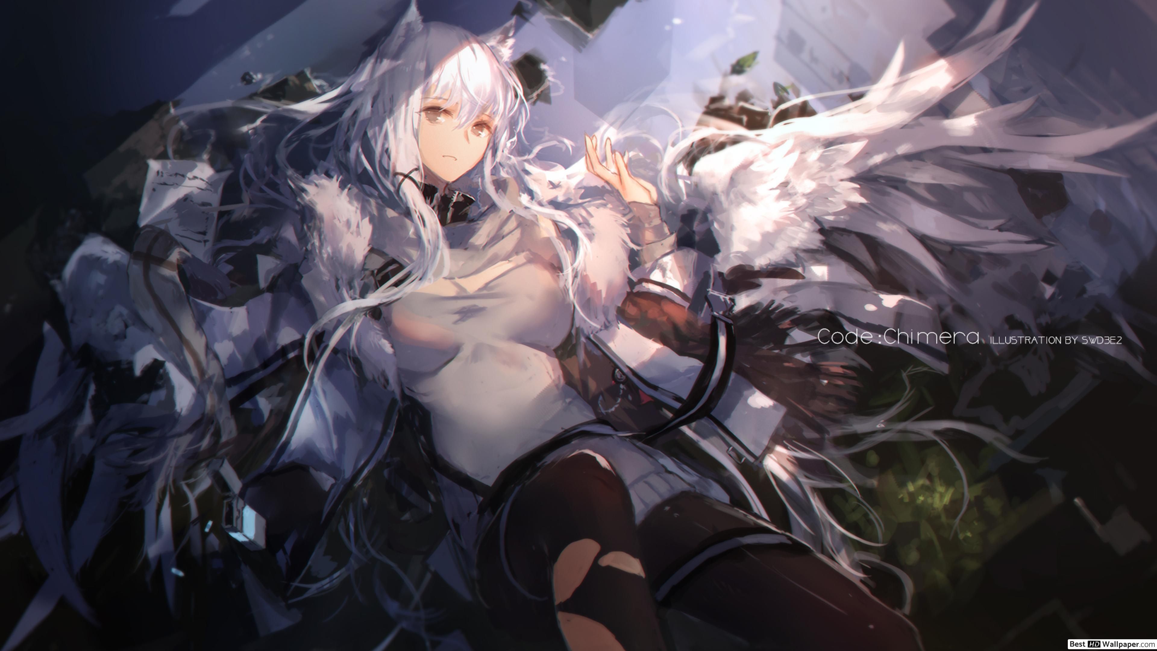 Wallpaper white hair, anime girl, vampire, original desktop wallpaper, hd  image, picture, background, 8ef119