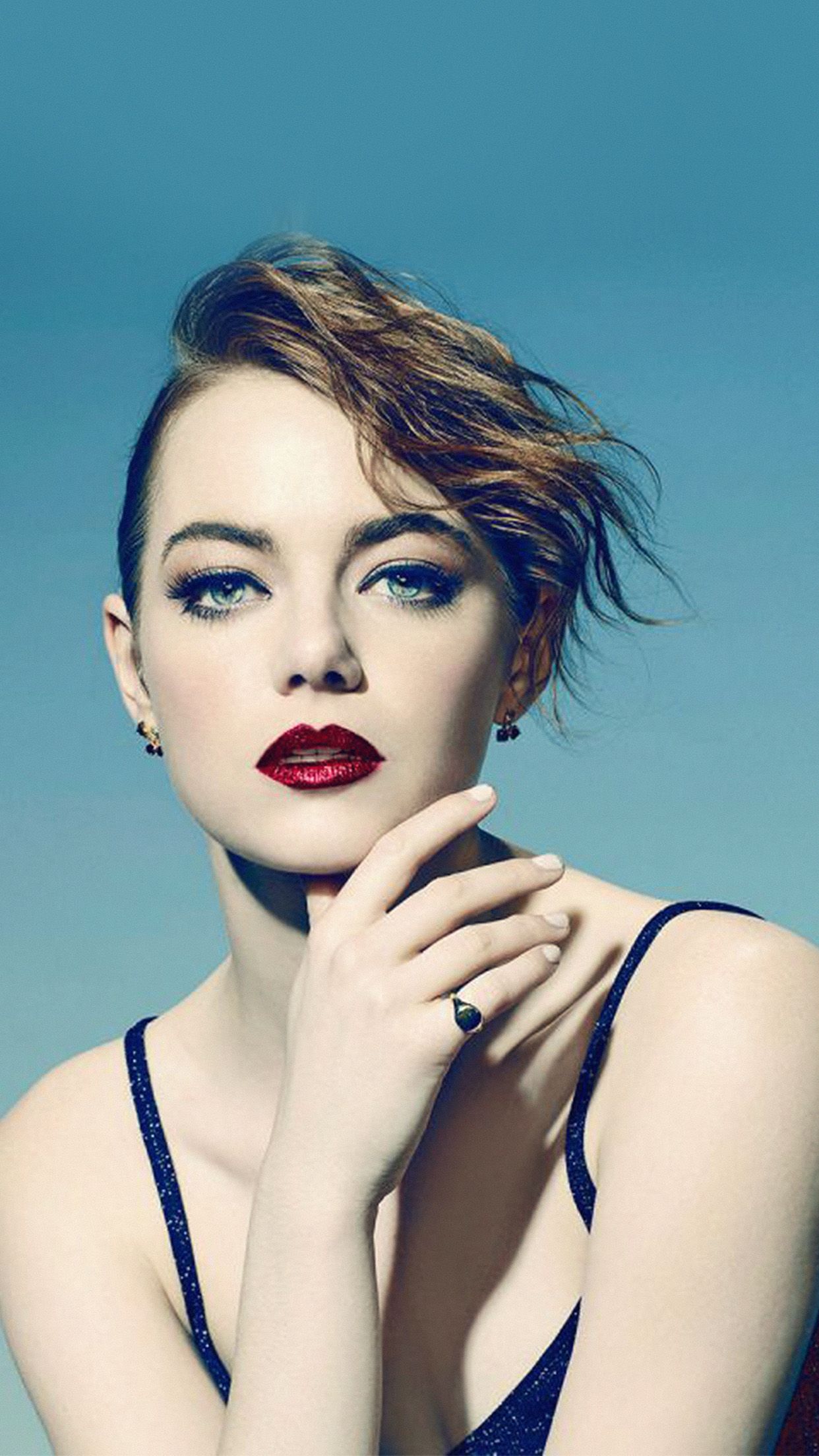Emma Stone Blue Red Lips Girl Actress Wallpaper