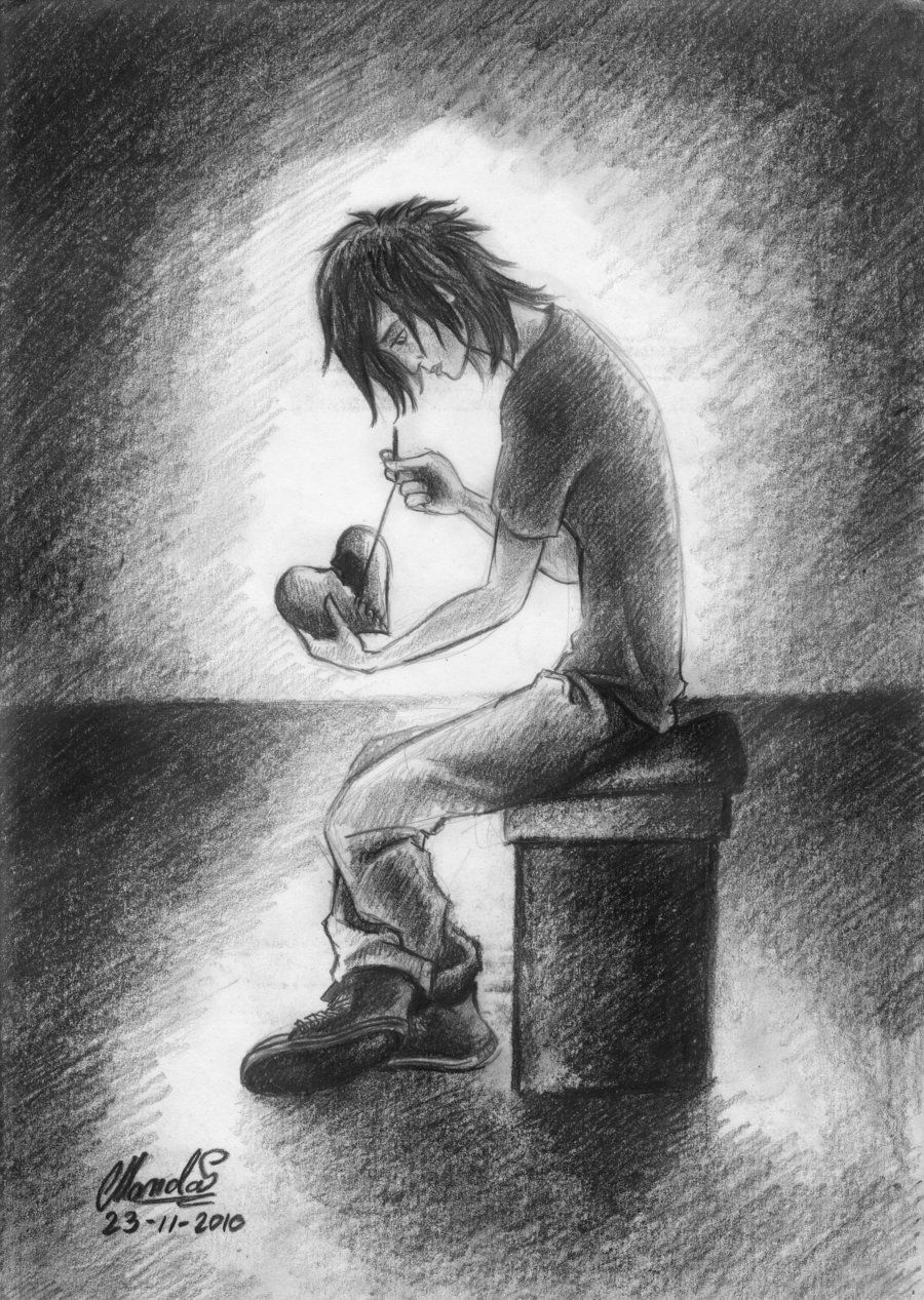 broken heart boy drawing