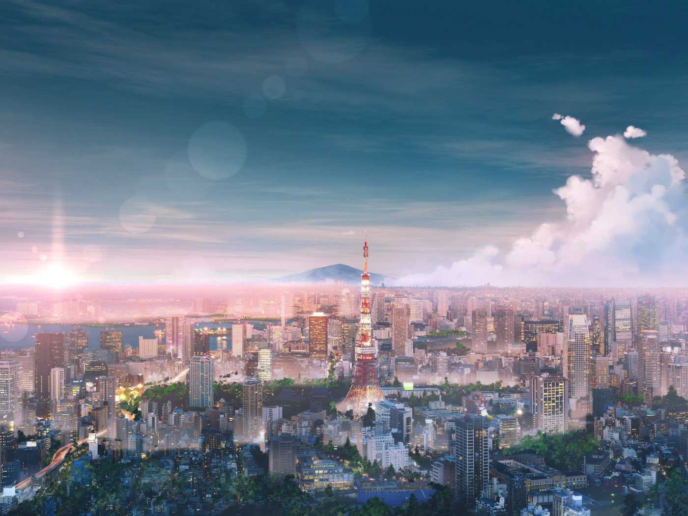 Tokyo Cityscape Anime 4K HD Wallpaper (1400x1050)