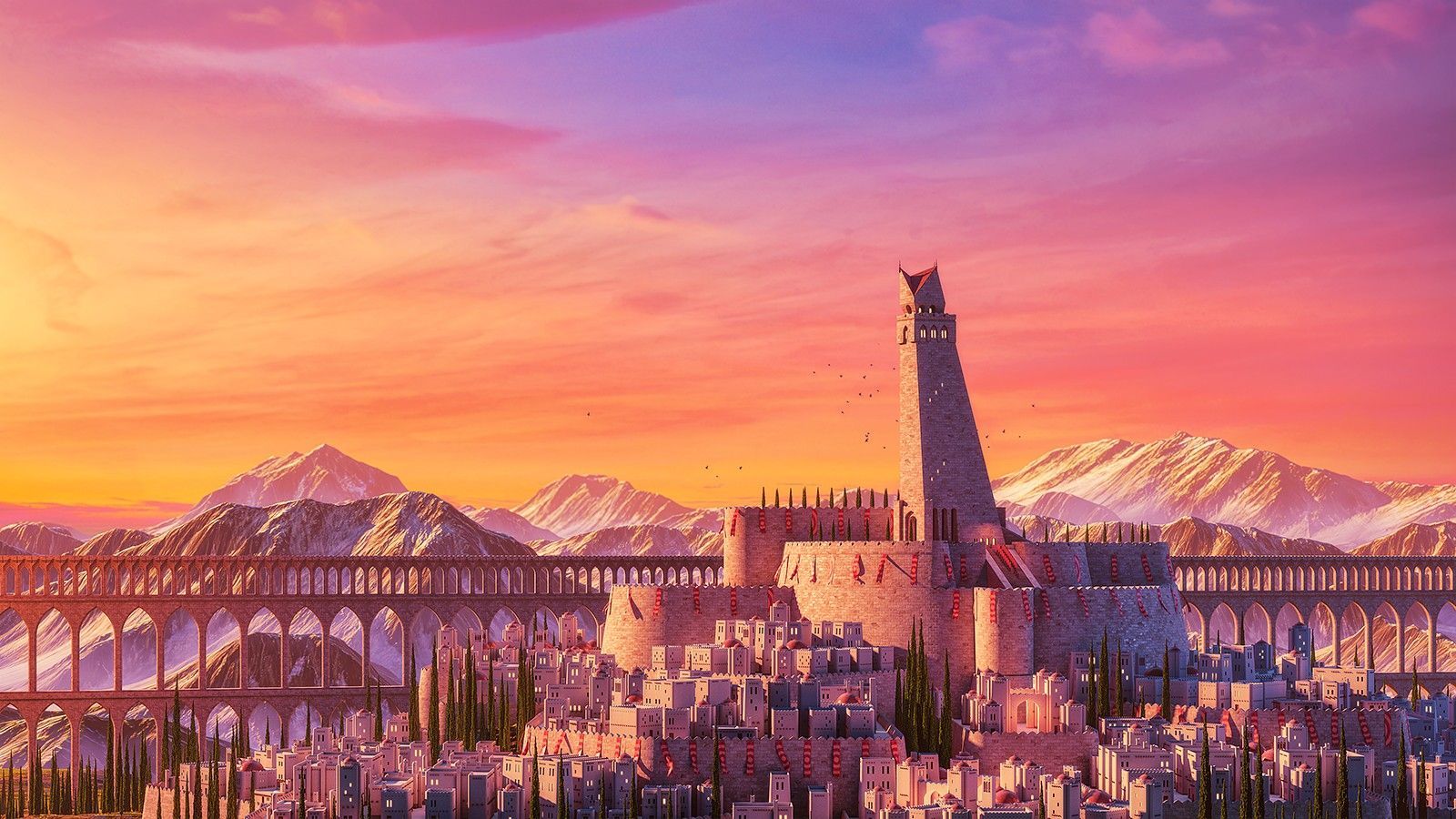 Anime 1600x900 anime city sunset landscape. Sunset landscape art