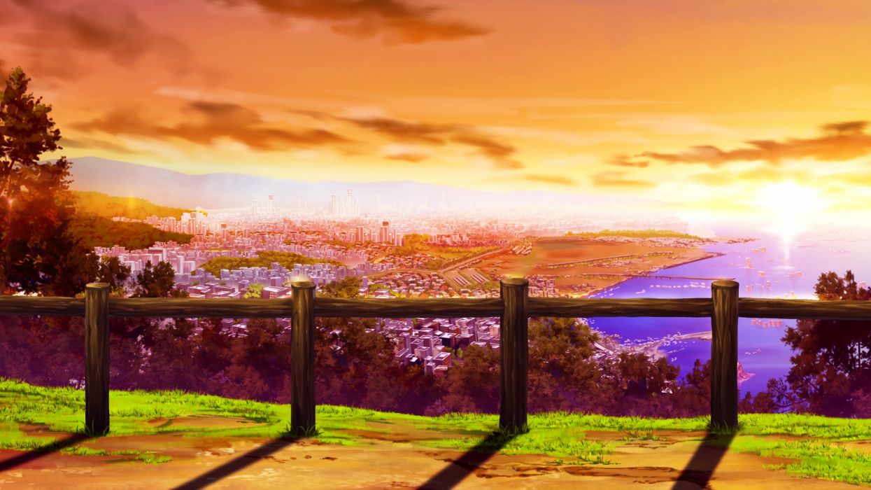 Gensou no idea city game cg gensou no idea landscape scenic sunset wallpaperx1440