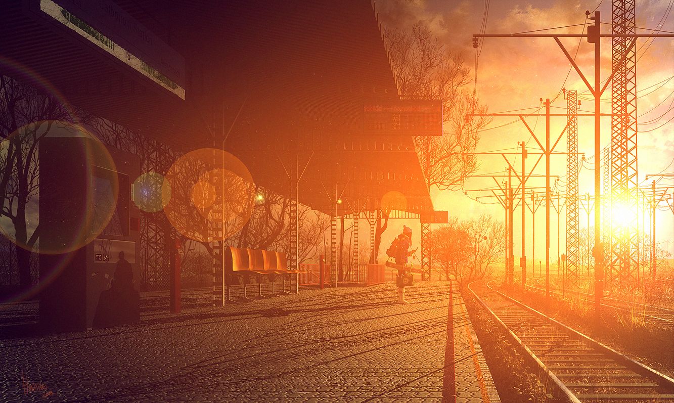 Railway Station At Sunset Wallpaperx797