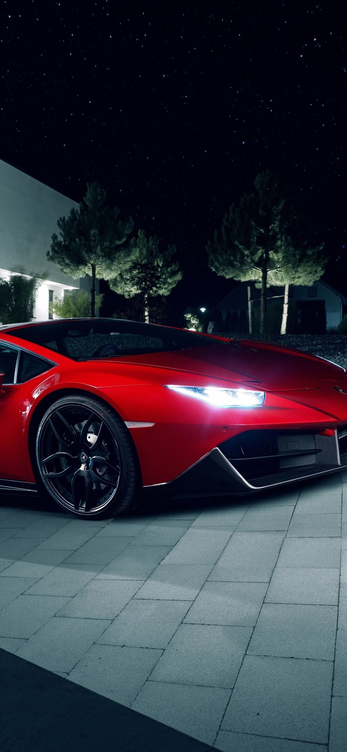 Lamborghini Huracan red supercar, night, lights 1242x2688 iPhone