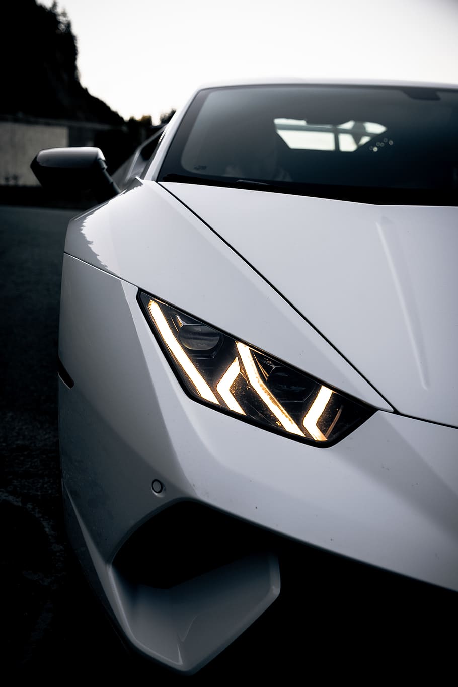 HD wallpaper: white Lamborghini Huracan, light, car, automobile