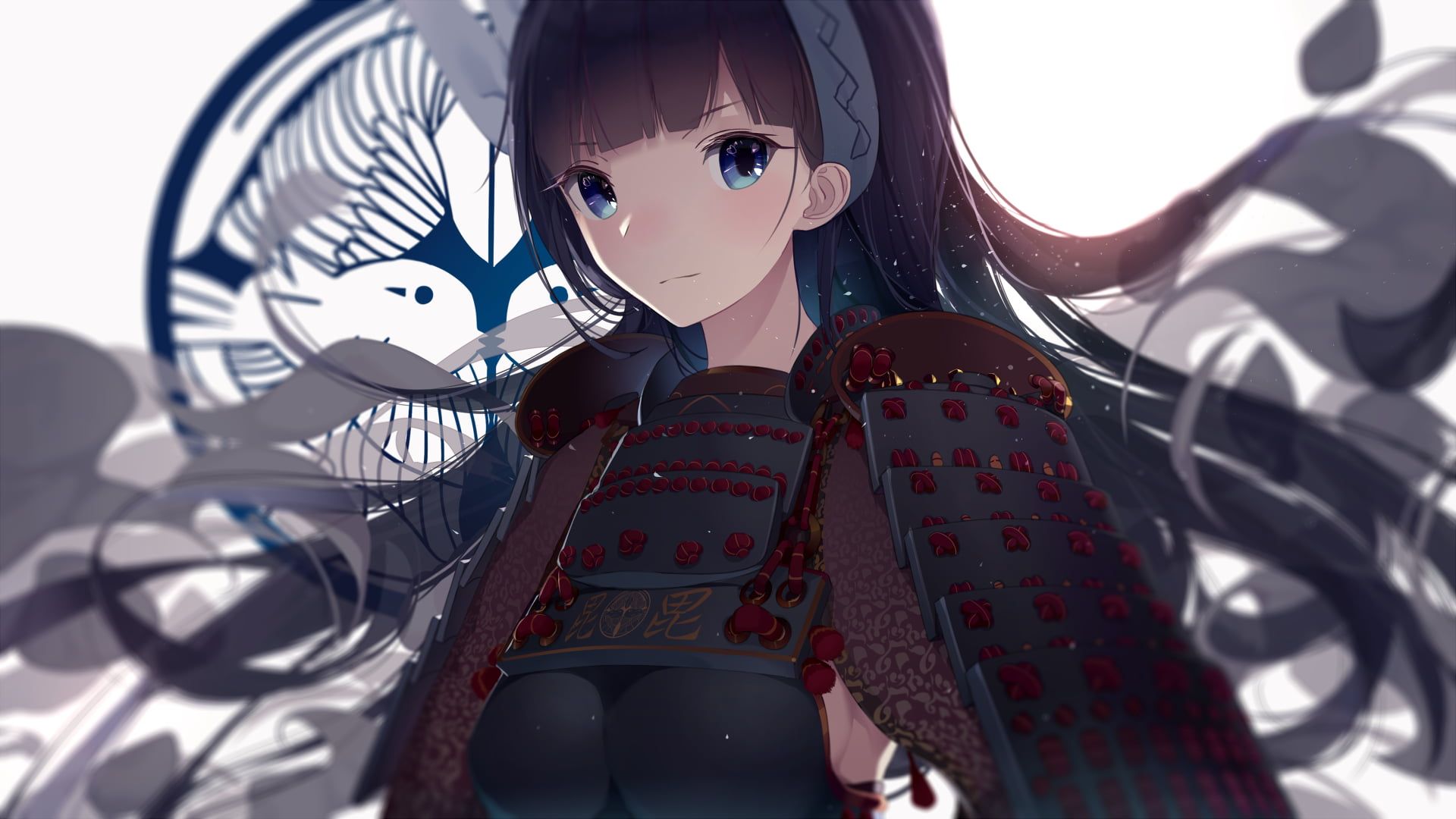Female animated character wallpaper, anime, samurai, blue eyes
