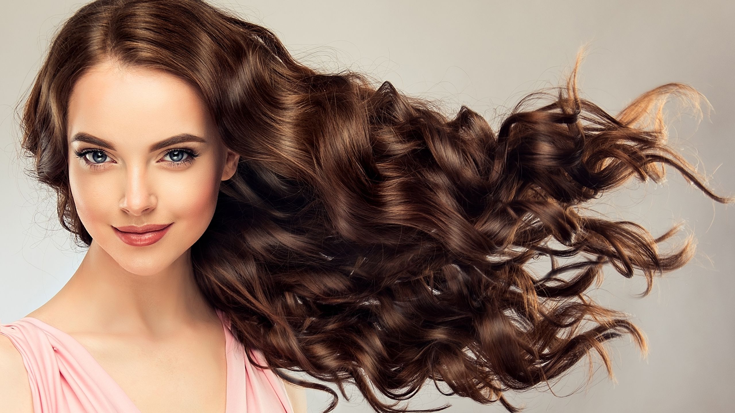 Image hairstyles curls Face Glance Brown haired Hair 2560x1440.