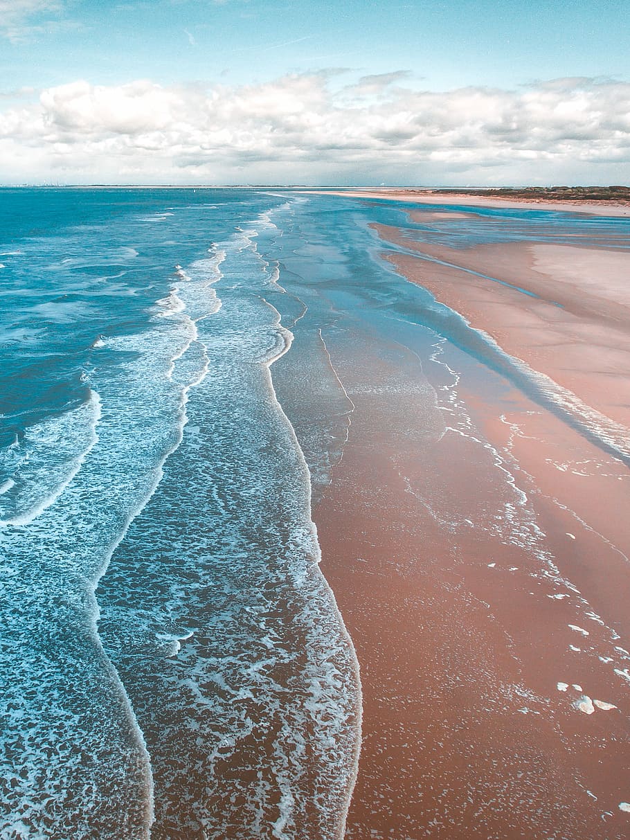 HD wallpaper: empty seashore, aerial photo of beach during daytime