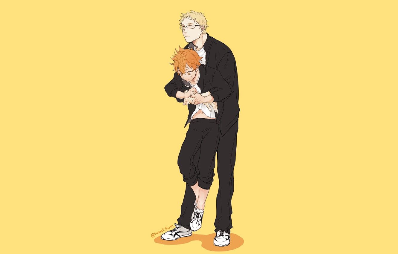 Wallpaper guys, orange background, Volleyball, Haikyuu, Hinata